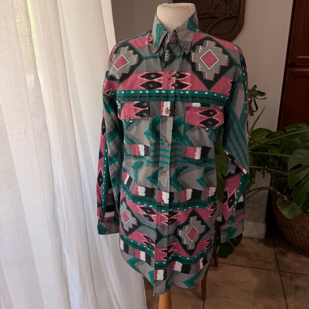 Vintage Western Shirtters EasWest Southwestern Aztec Button Down Shirt M